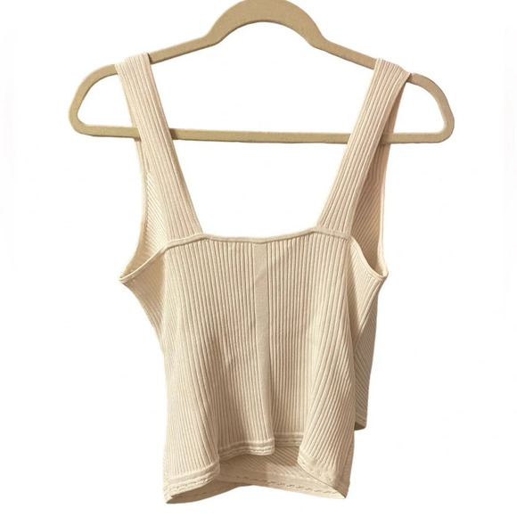 JONATHAN SIMKHAI CREAM CROSS-FRONT CROPPED KNIT TOP - Picture 2 of 7